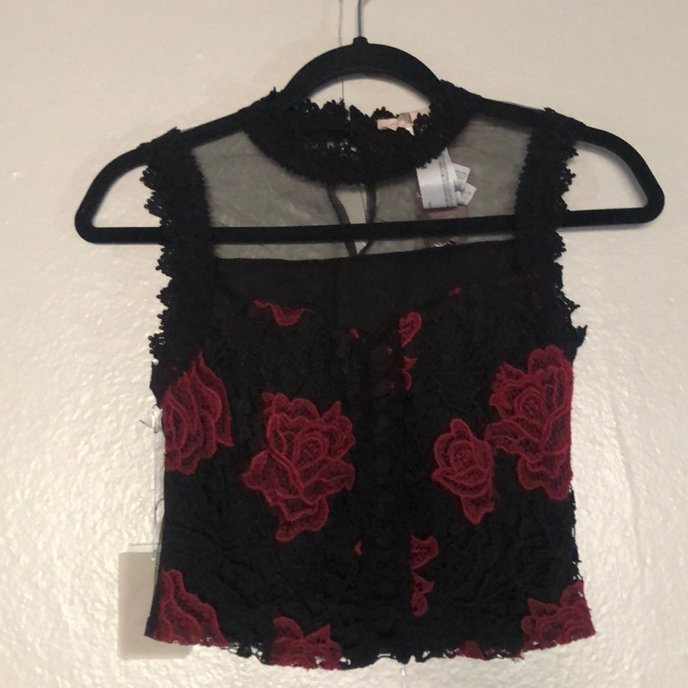 Forever 21 floral black lace mesh top size S crop